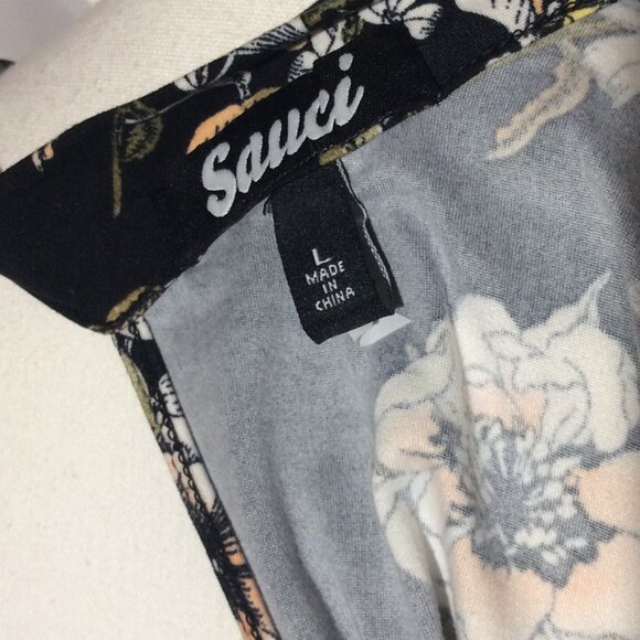 Sauci Women Black Floral Multi- Color Flare Dress Size L Short Sleeve Pullover - Picture 9 of 9